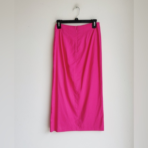 ZARA Beaded Linen Blend Pink Midi Skirt XS - Picture 4 of 6